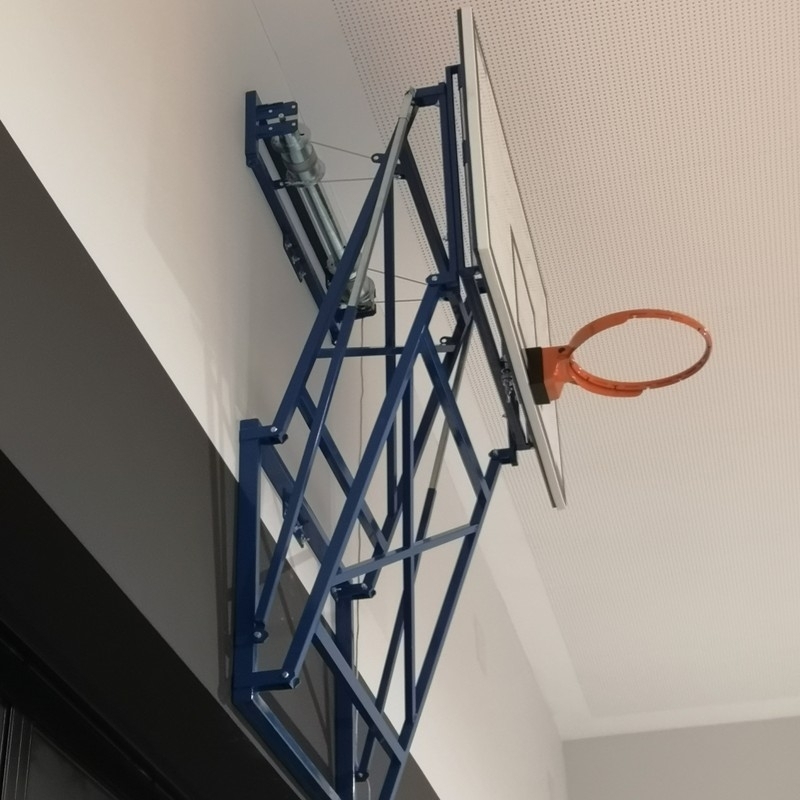 Basketball structure folds vertically upwards