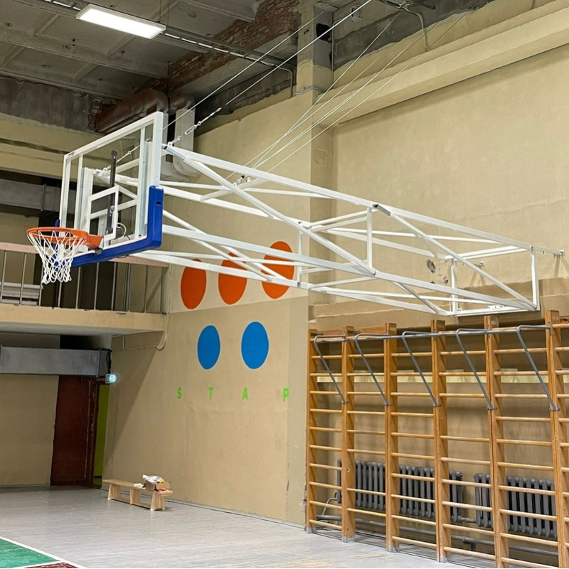 Basketball structure folds vertically upwards
