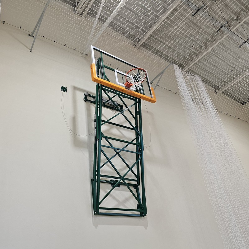 Basketball structure folds vertically upwards