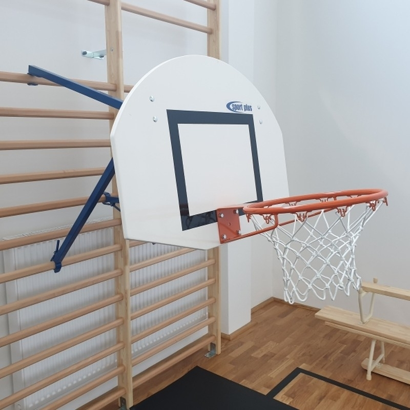 Basketball set suspended from a gymnastics ladder, with a 90 x 70 cm MiniStreetBall type backboard