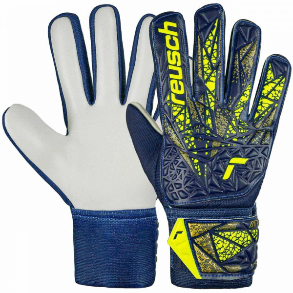 Reusch Attrakt Starter Solid Junior Goalkeeper Gloves, navy blue and yellow color
