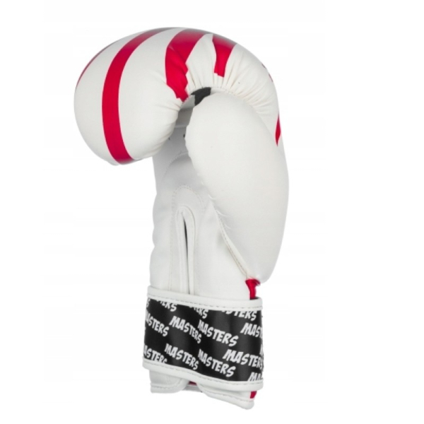 Masters MJE-RPU-KM boxing gloves, size 4, red and white color.