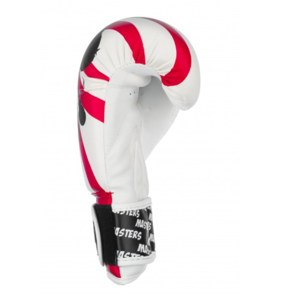 Masters MJE-RPU-KM boxing gloves, size 4, red and white color.