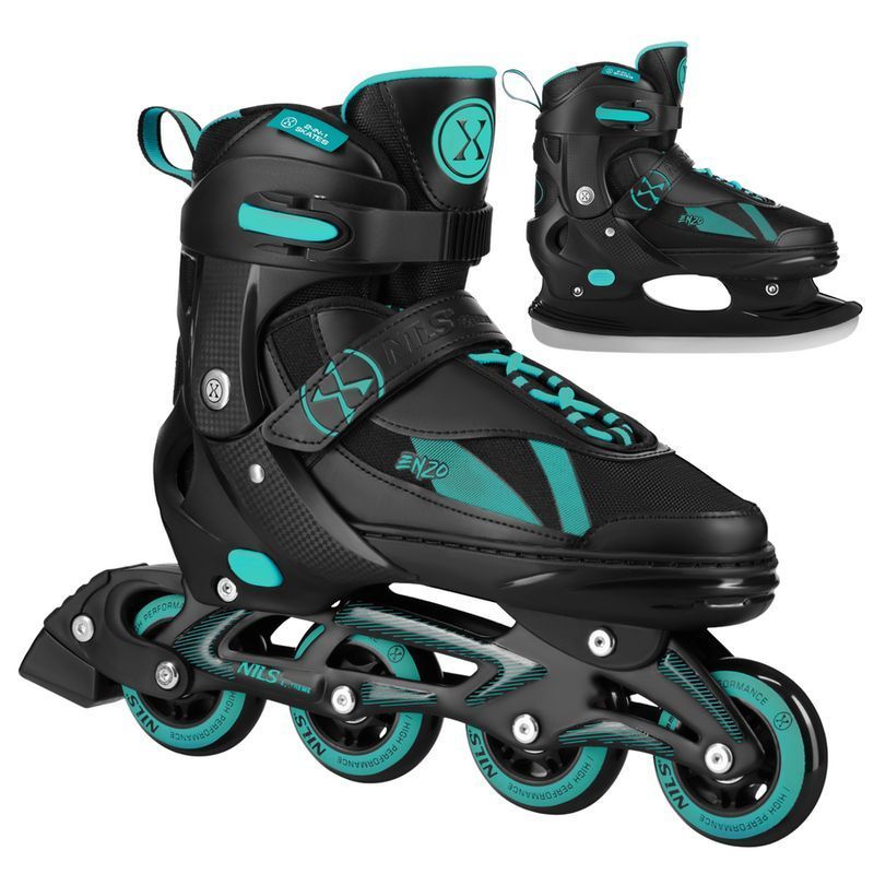Nils Enzo 2-in-1 inline skates, NH382, size 28/31, black and turquoise color