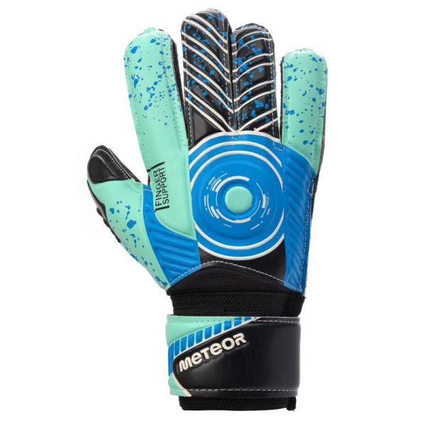 Meteor Defence goalkeeper gloves, mint-black, navy blue and white color