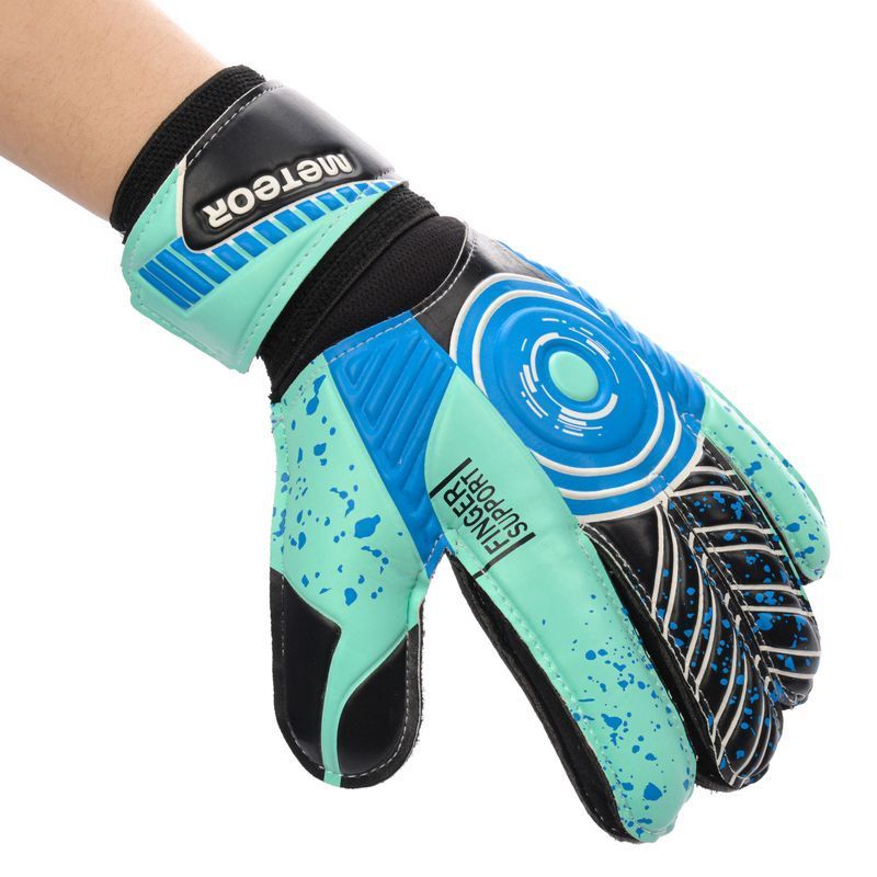 Meteor Defence goalkeeper gloves, mint-black, navy blue and white color