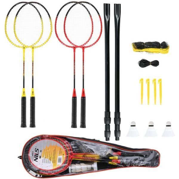 NILS NRZ264 badminton set (4 rackets+3 darts+posts + net)
