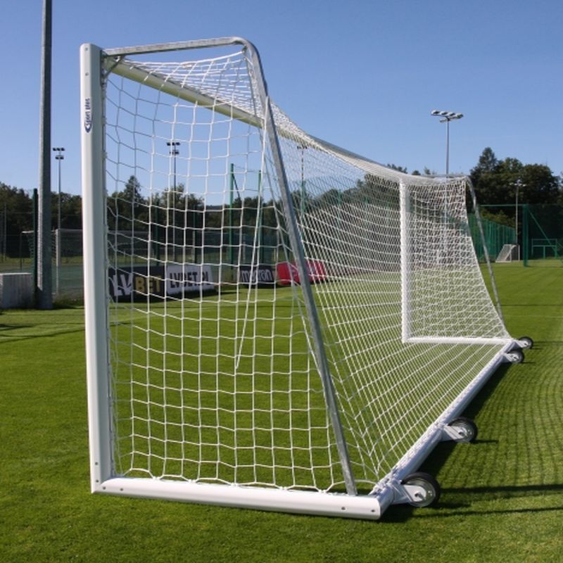 Soccer goals 7.32 x 2.44m mobile with wheels, aluminum, oval profile 120 x 100 mm, depth 80/200 cm